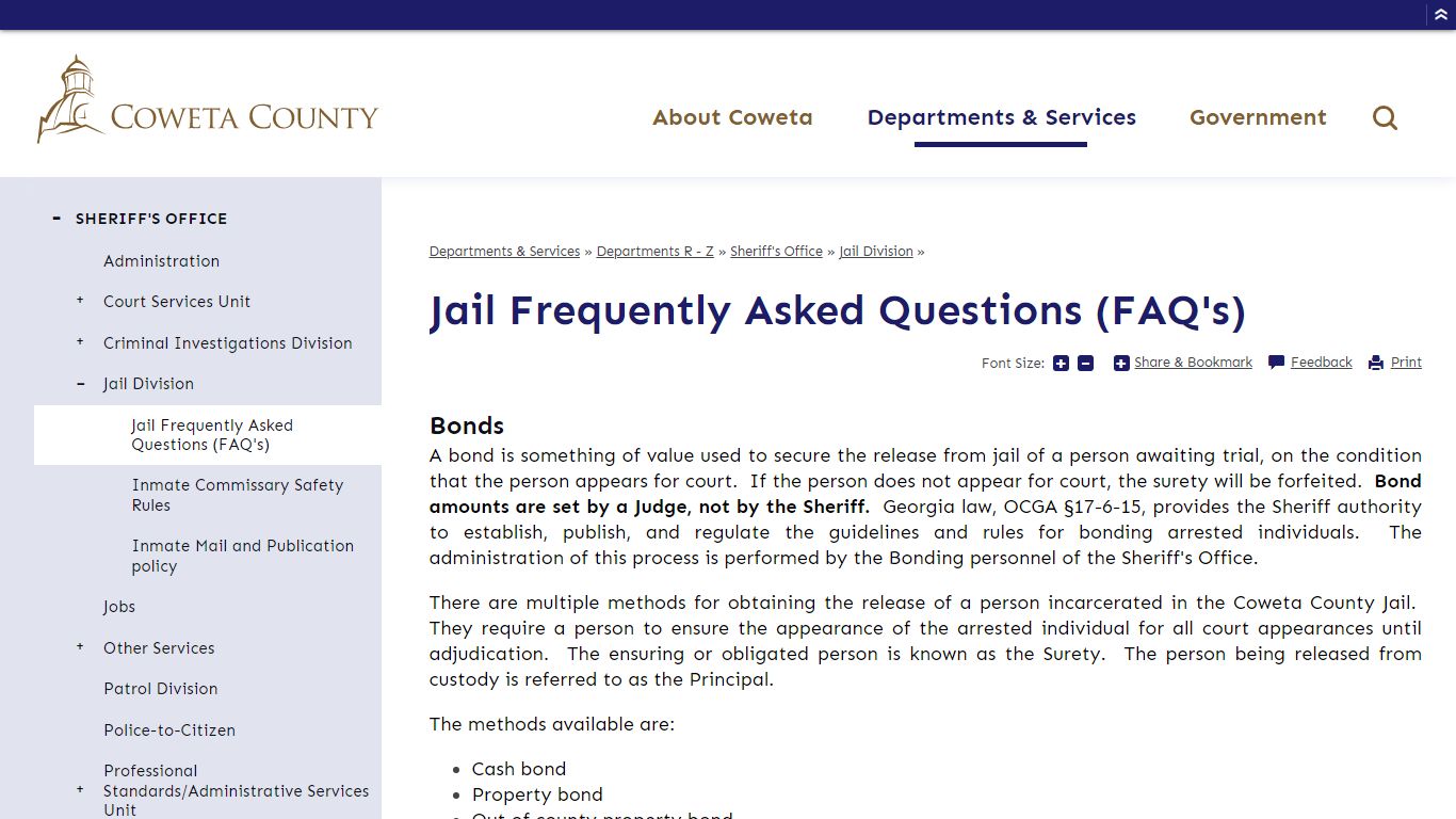 Jail Frequently Asked Questions (FAQ's) | Coweta County, GA Website